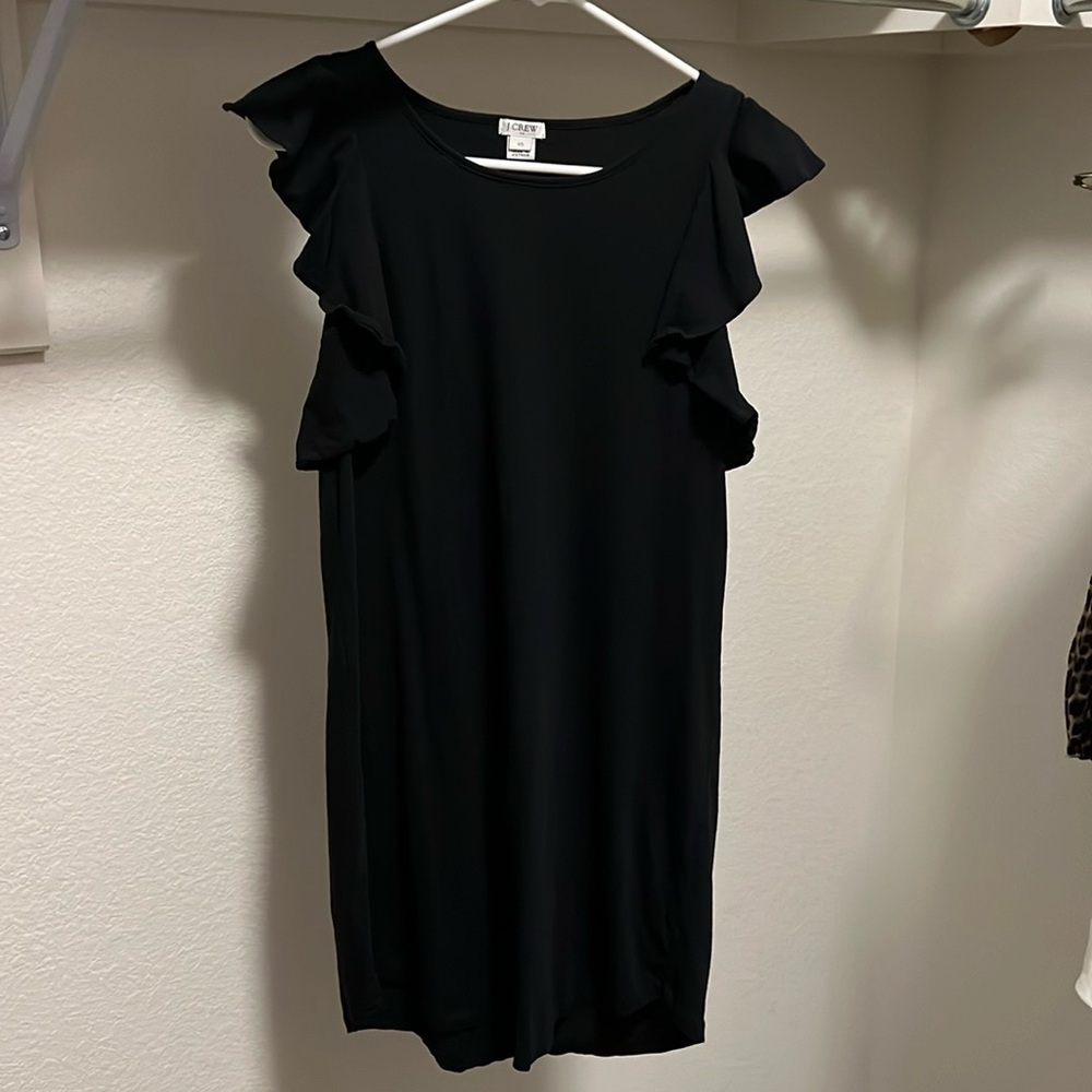 Jcrew black ruffle cotton dress Xs